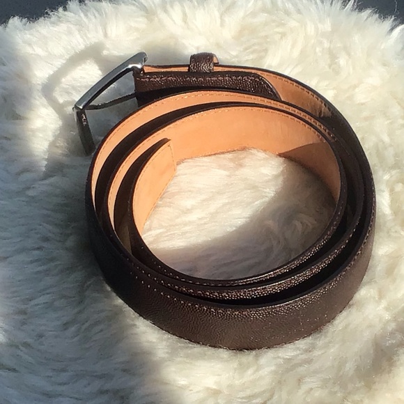 W. Kleinberg Exotic Karung Pebbled Leather Men’s Dress Belt with Nickel Buckle - Picture 4 of 16